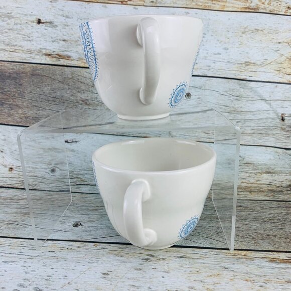 Mary & Martha 2016 NEW MERCIES White Blue Floral Design Cups and Saucers Set 2 - Picture 5 of 11